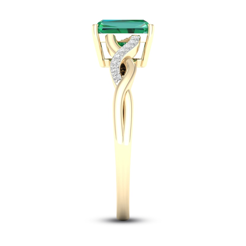 Main Image 3 of Previously Owned Natural Emerald Ring 1/20 ct tw Diamonds 10K Yellow Gold