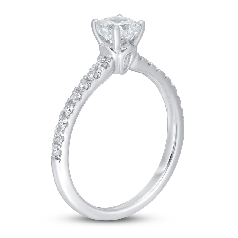 Main Image 2 of Previously Owned Diamond Engagement Ring 7/8 ct tw Cushion/Round 14K White Gold