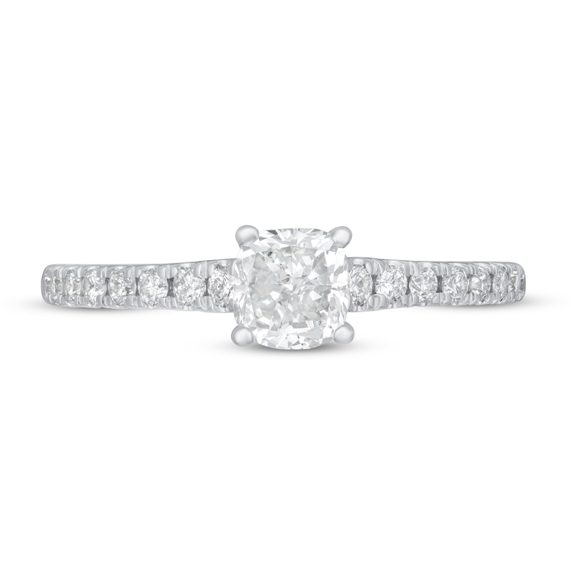 Main Image 3 of Previously Owned Diamond Engagement Ring 7/8 ct tw Cushion/Round 14K White Gold