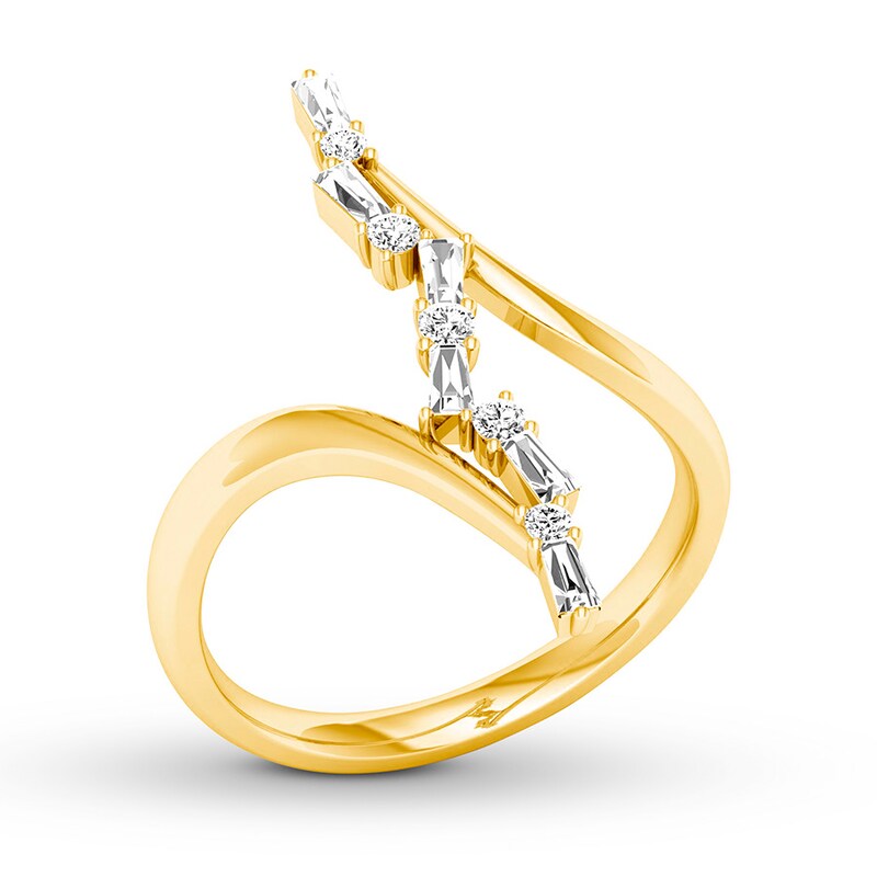 Main Image 4 of Previously Owned Diamond Ring 1/3 ct tw Round/Baguette 10K Yellow Gold