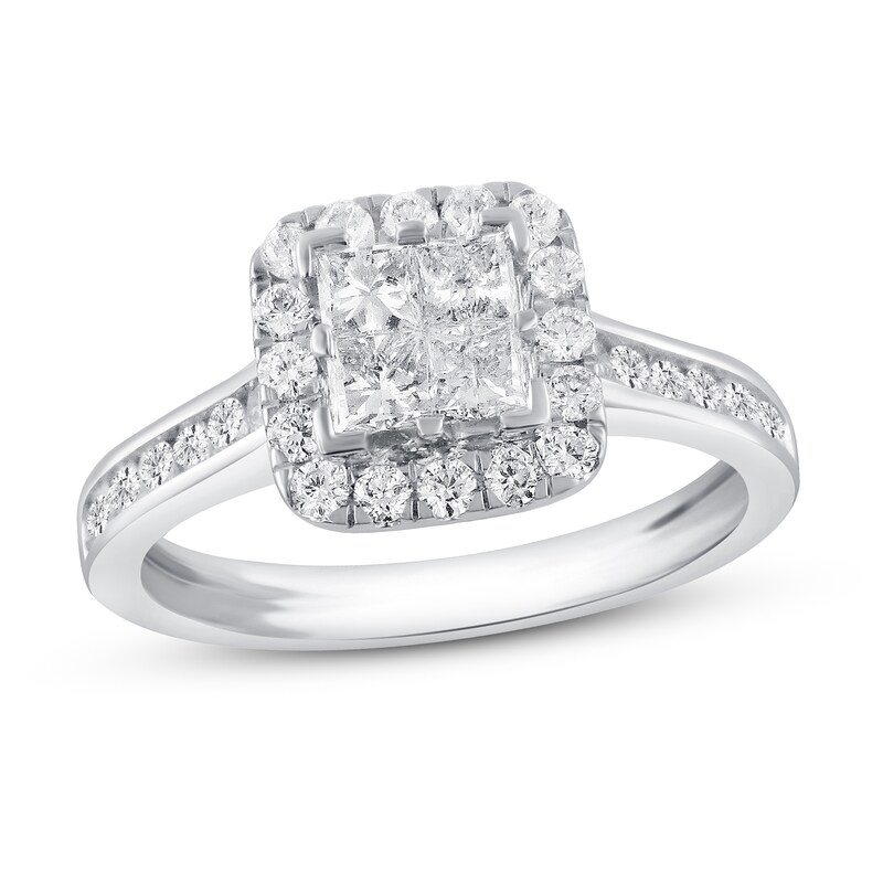 Main Image 1 of Previously Owned Diamond Engagement Ring 1 ct tw Princess/Round 14K White Gold