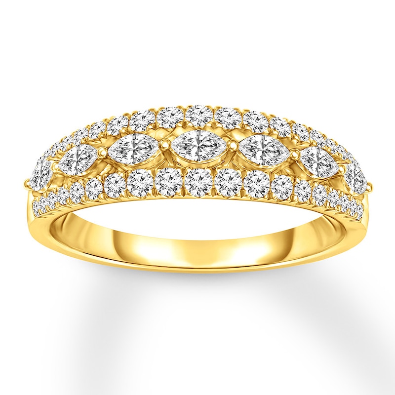 Main Image 1 of Previously Owned Diamond Anniversary Ring 1/2 ct tw Marquise/Round 14K Gold
