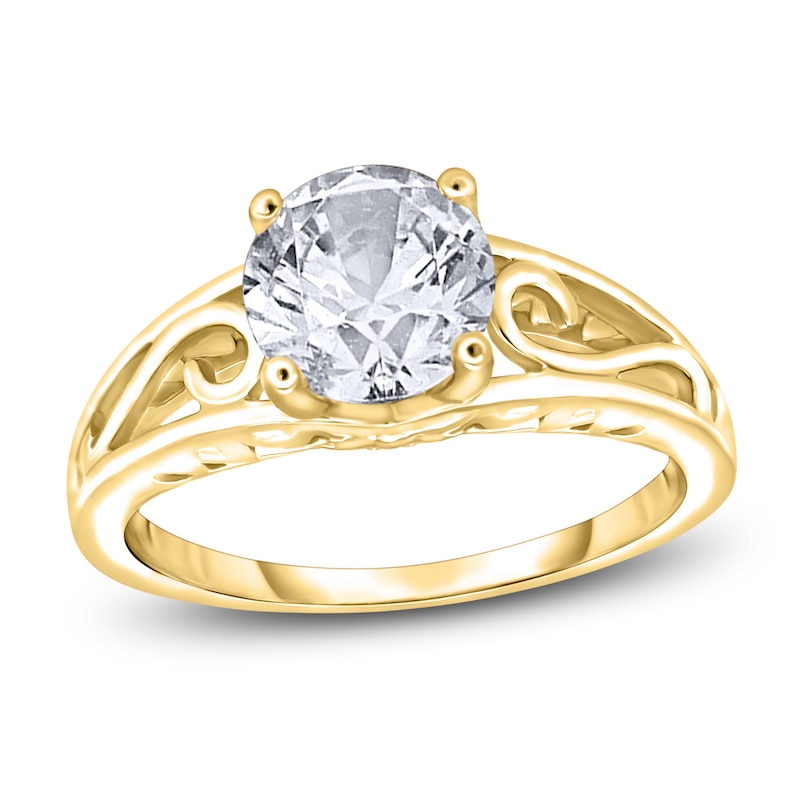 Main Image 1 of Diamond Solitaire Scroll Engagement Ring 1/2 ct tw Round 14K Yellow Gold (I2/I)