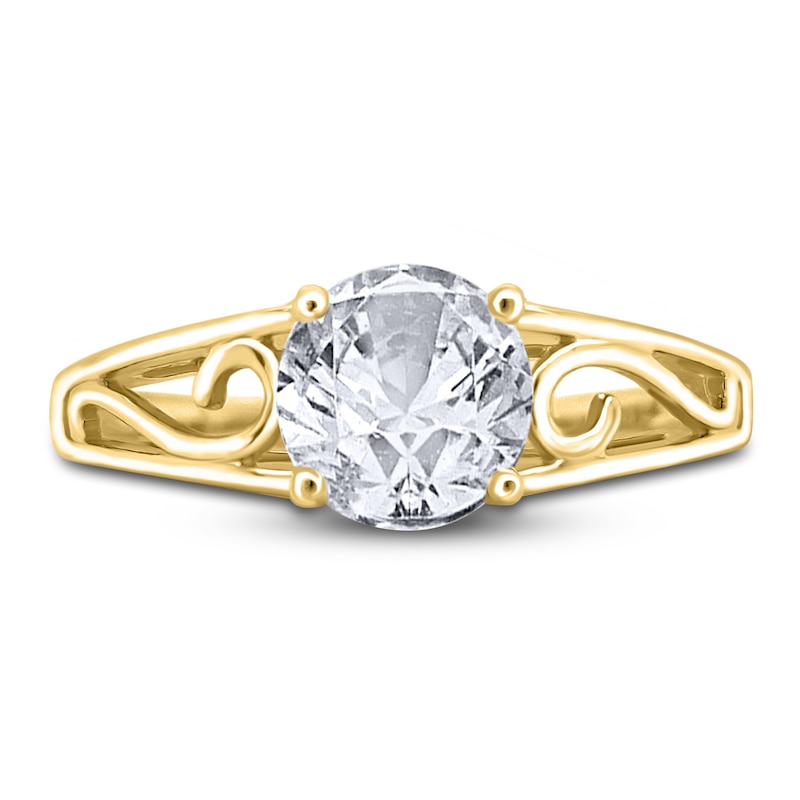 Main Image 3 of Diamond Solitaire Scroll Engagement Ring 1/2 ct tw Round 14K Yellow Gold (I2/I)