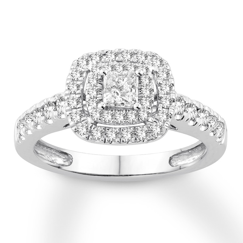 Main Image 1 of Previously Owned Diamond Promise Ring 1/2 ct tw Princess/Round 10K White Gold