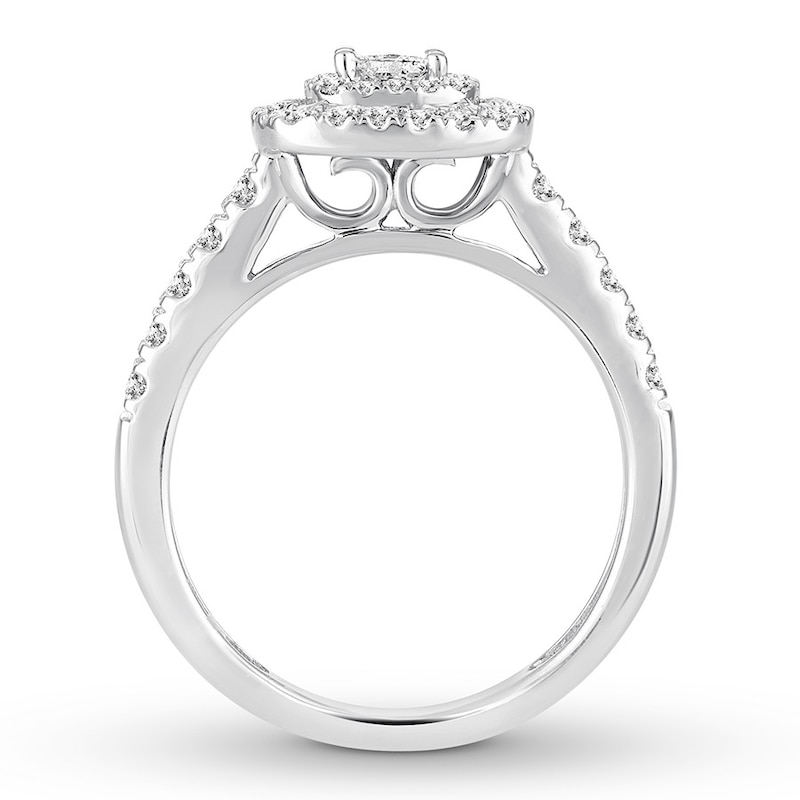 Main Image 2 of Previously Owned Diamond Promise Ring 1/2 ct tw Princess/Round 10K White Gold