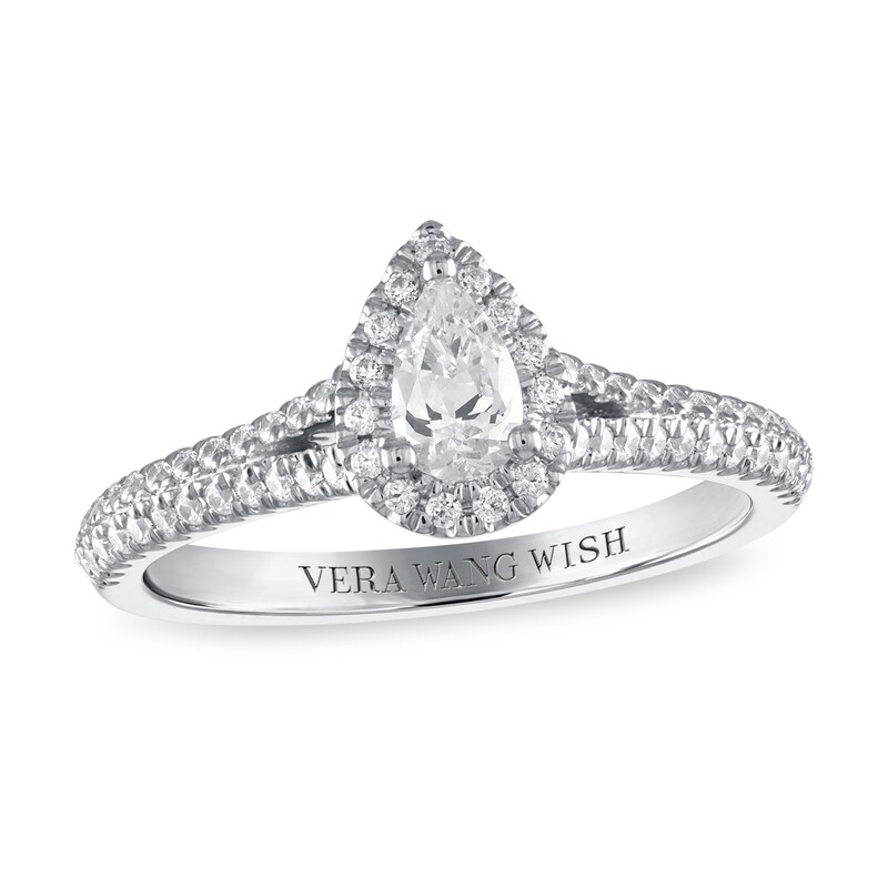 Main Image 1 of Previously Owned Vera Wang WISH Diamond Engagement Ring 5/8 ct tw Pear-shaped/Round 14K White Gold