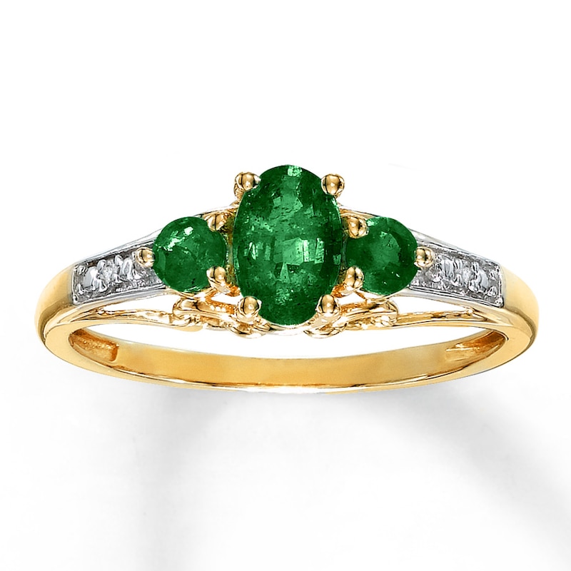 Main Image 1 of Previously Owned Natural Emerald Ring Diamond Accents 10K Yellow Gold