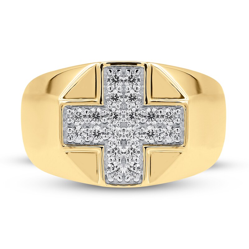 Main Image 3 of Previously Owned Men's Diamond Cross Ring 1/2 ct tw Round 10K Yellow Gold