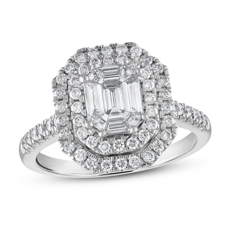 Previously Owned Diamond Engagement Ring 1 ct tw Emerald-cut/Round 14K White Gold