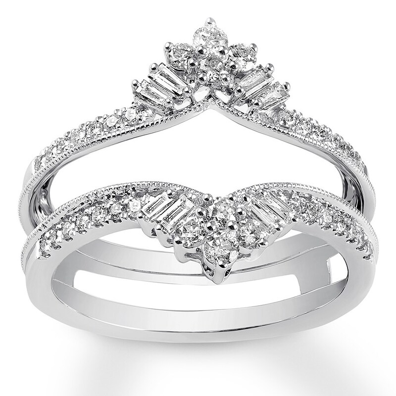 Main Image 1 of Previously Owned Diamond Enhancer Ring 1/2 ct tw Round/Baguette 14K White Gold