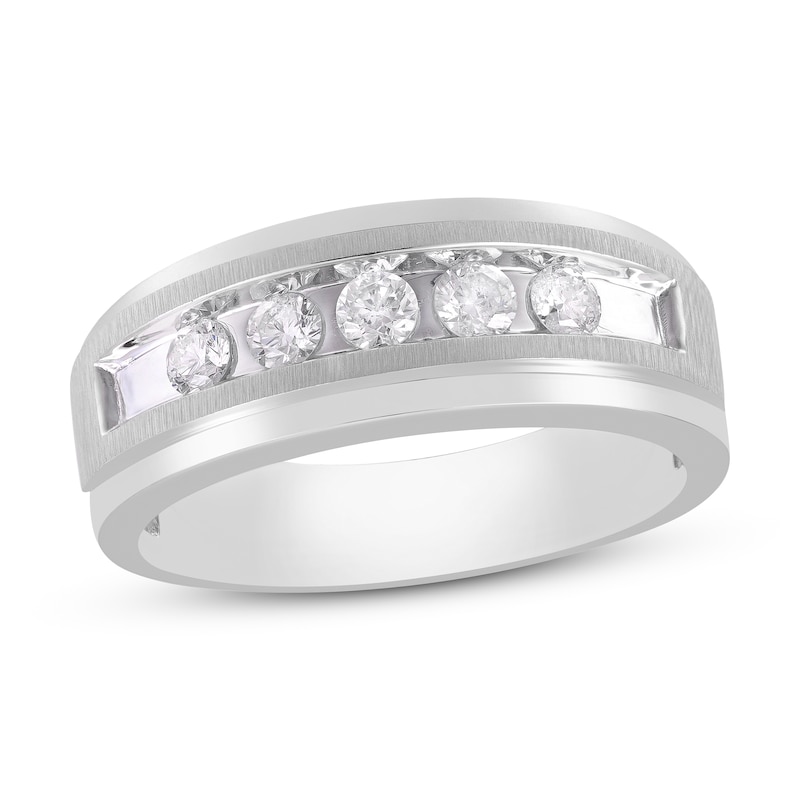 Main Image 1 of Previously Owned Men's 5-Stone Wedding Band 1/2 ct tw Round 10K White Gold