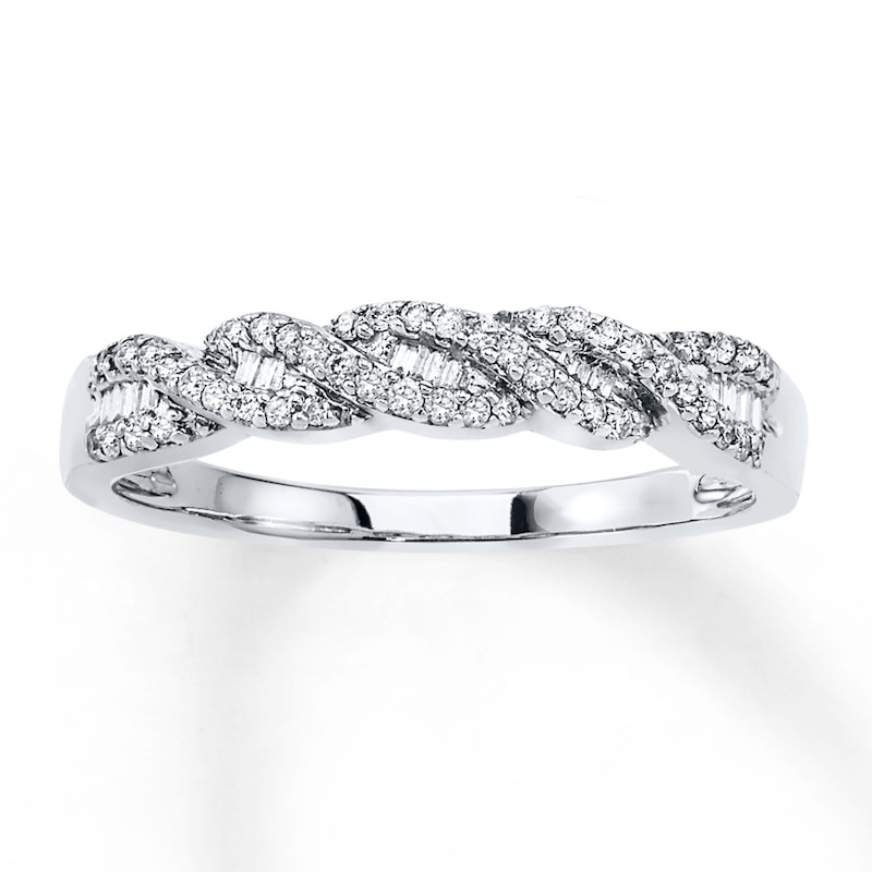 Main Image 1 of Previously Owned Diamond Stackable Ring 1/5 ct tw Round/Baguette 10K White Gold