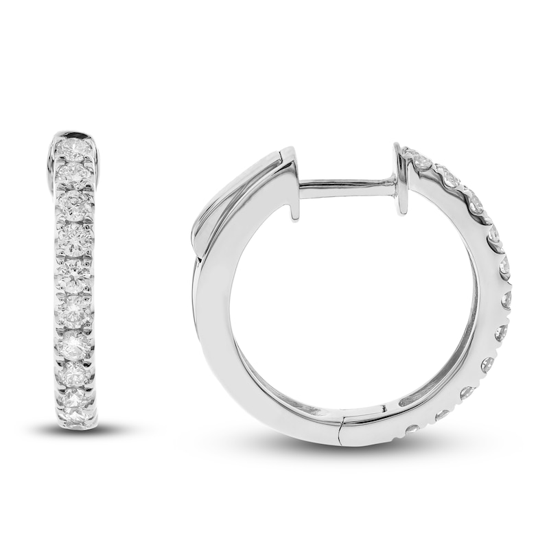 Main Image 2 of Diamond Hoop Earrings 3/4 ct tw Round 14K White Gold