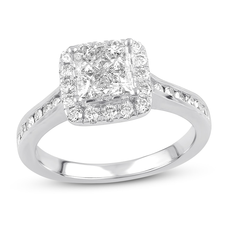 Main Image 1 of Previously Owned Diamond Engagement Ring 1 ct tw Princess-Cut Quad 14K White Gold