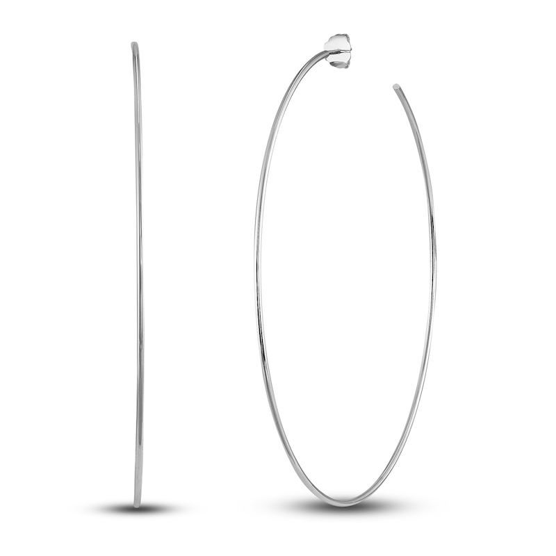 Round Wire Hoop Earrings 14K White Gold 75mm