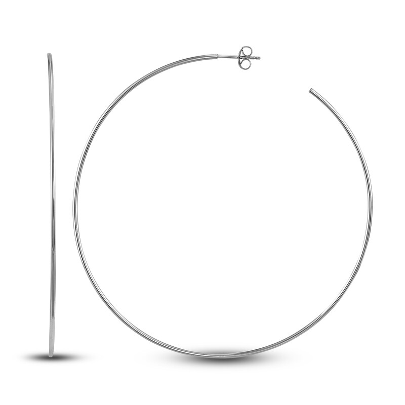 Round Wire Hoop Earrings 14K White Gold 75mm