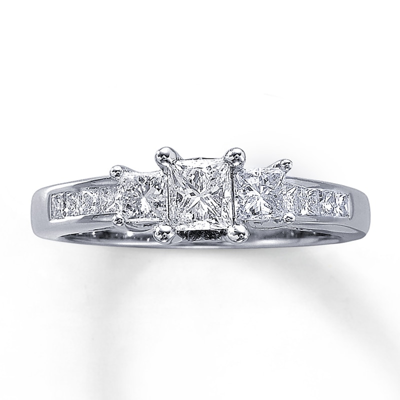 Previously Owned Three-Stone Diamond Ring 1 ct tw Princess-cut 14K White Gold