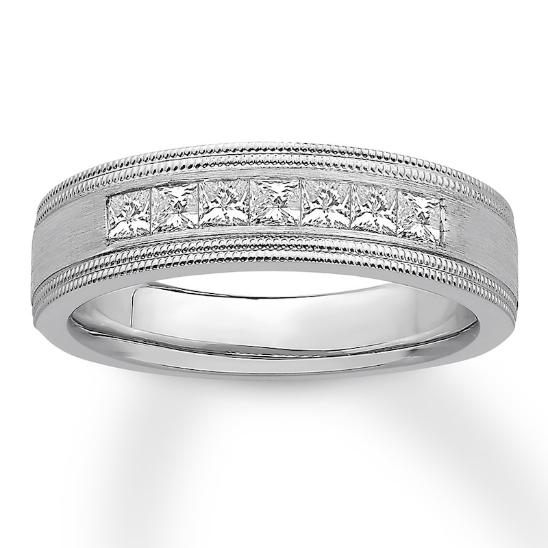 Main Image 1 of Previously Owned Men's Diamond Band 3/4 ct tw Princess-cut 14K White Gold