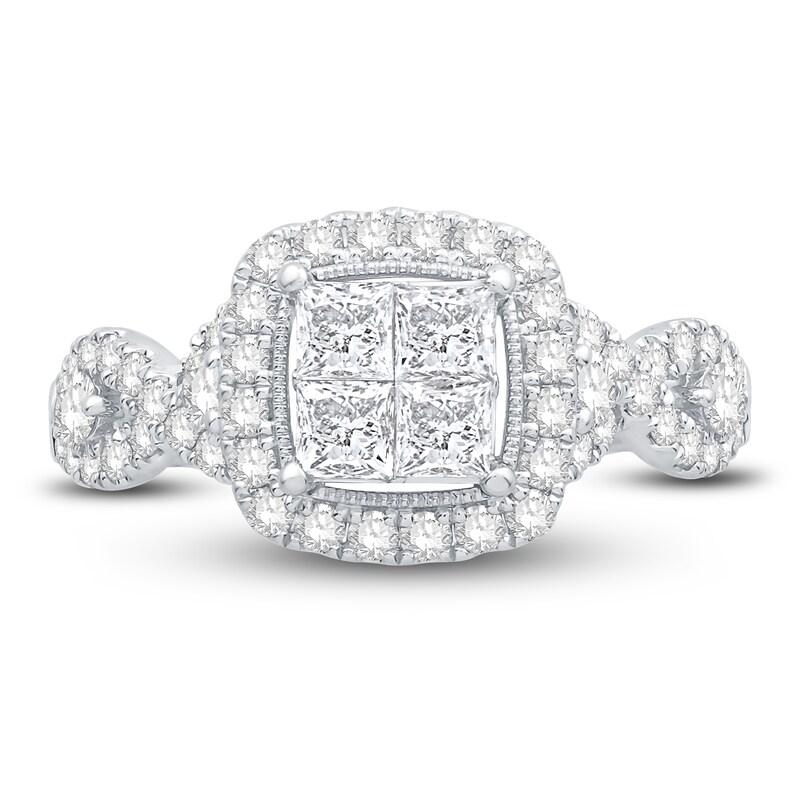 Main Image 3 of Previously Owned Diamond Engagement Ring 1-1/3 ct tw Round/Princess 14K White Gold