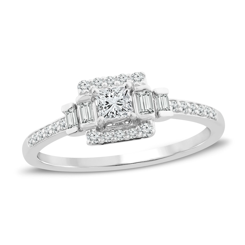 Main Image 1 of Previously Owned Diamond Promise Ring 3/8 ct tw Princess/Round/Baguette 10K White Gold