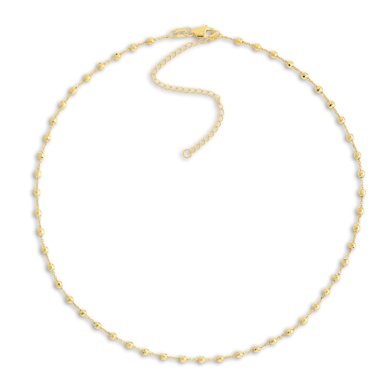 Main Image 1 of Diamond-Cut Solid Bead Chain Choker Necklace 14K Yellow Gold 13" Adj.