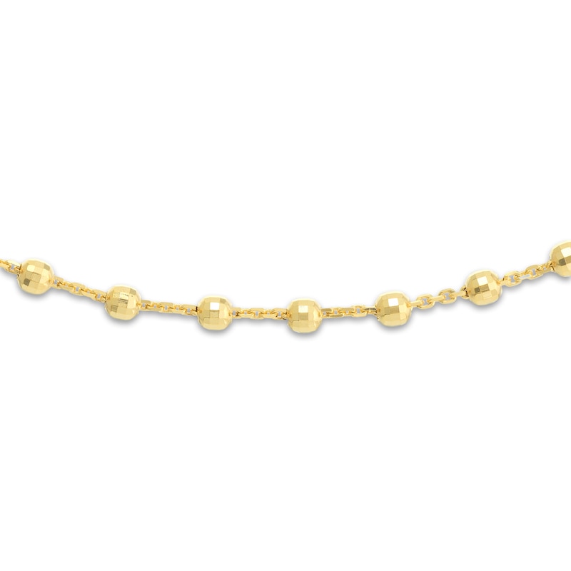 Main Image 2 of Diamond-Cut Solid Bead Chain Choker Necklace 14K Yellow Gold 13" Adj.