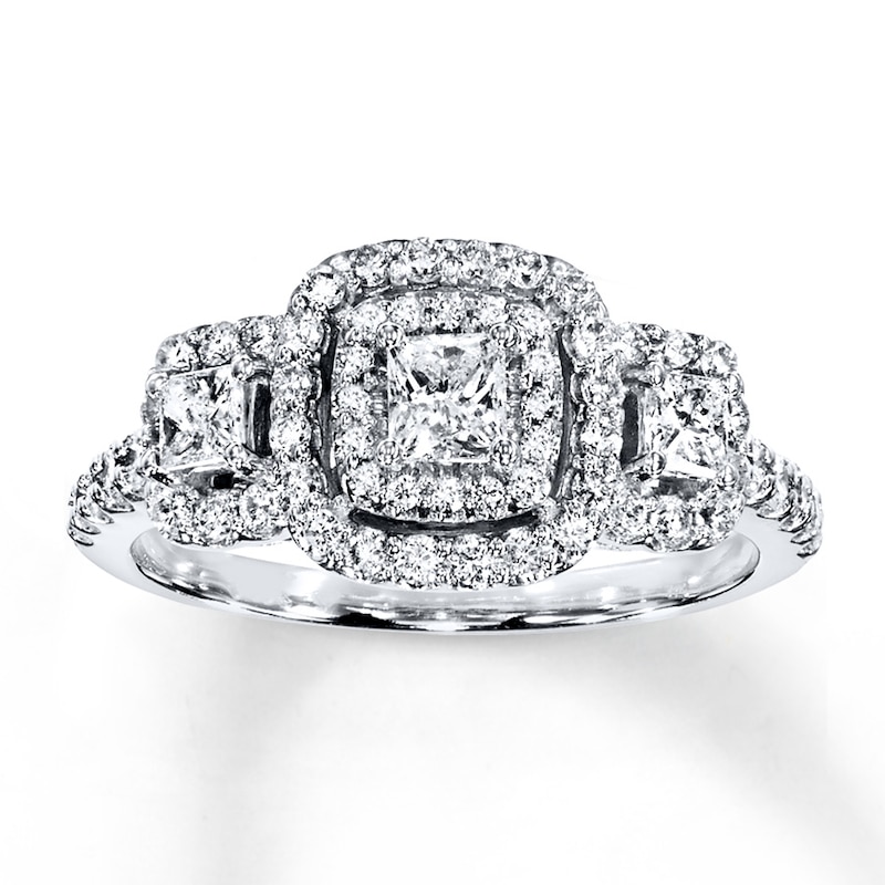 Previously Owned Diamond 3-Stone Ring 7/8 ct tw Princess/Round 14K White Gold