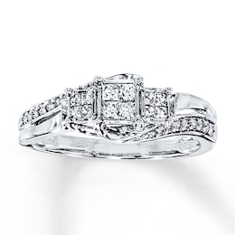 Previously Owned Diamond Engagement Ring 1/3 ct tw Princess/Round 14K White Gold
