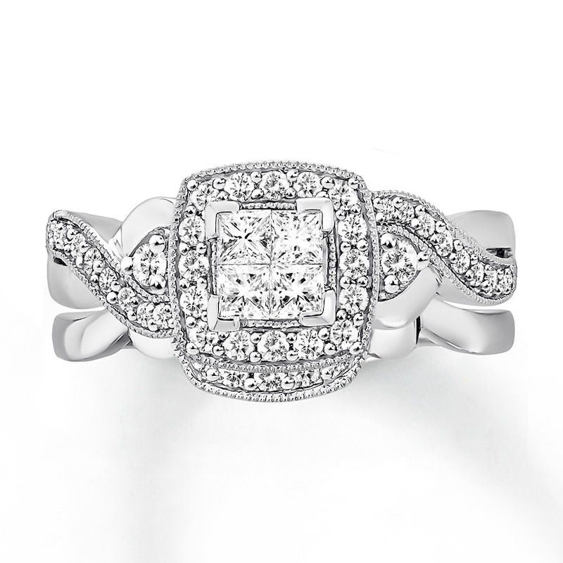 Previously Owned Diamond Bridal Set 1/2 ct tw Princess-cut 14K White Gold