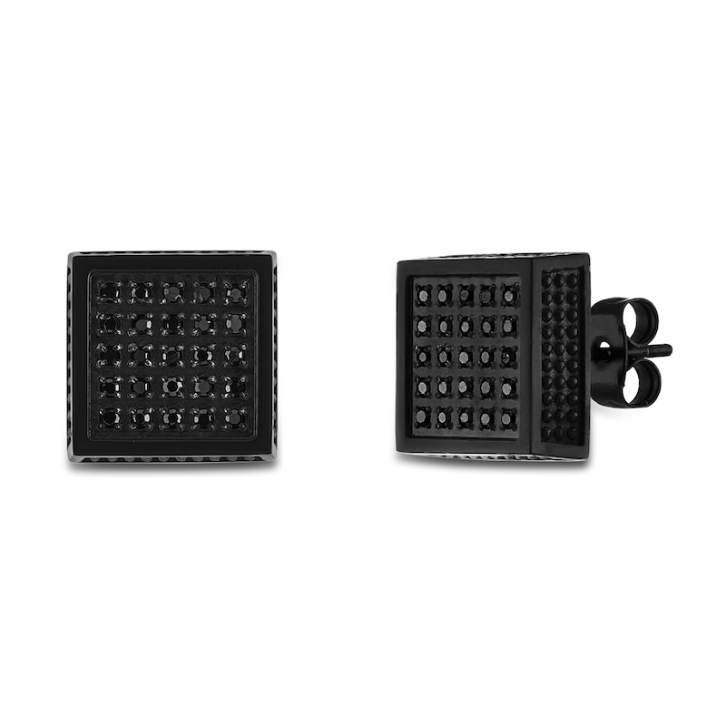 Main Image 1 of Men's Black Diamond Earrings 1/4 ct tw Round Black Ion-Plated Stainless Steel