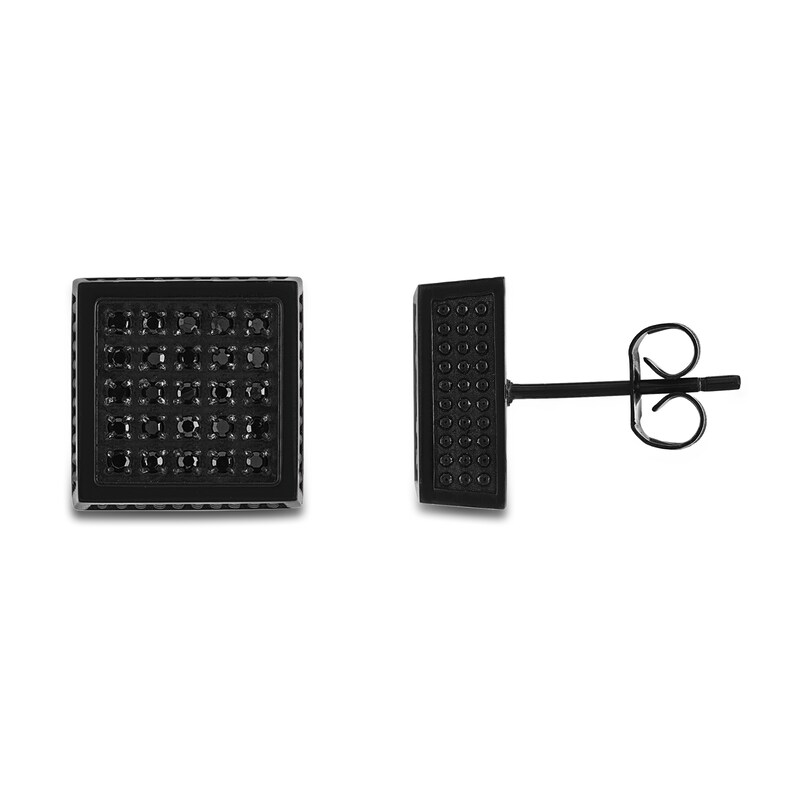 Main Image 2 of Men's Black Diamond Earrings 1/4 ct tw Round Black Ion-Plated Stainless Steel