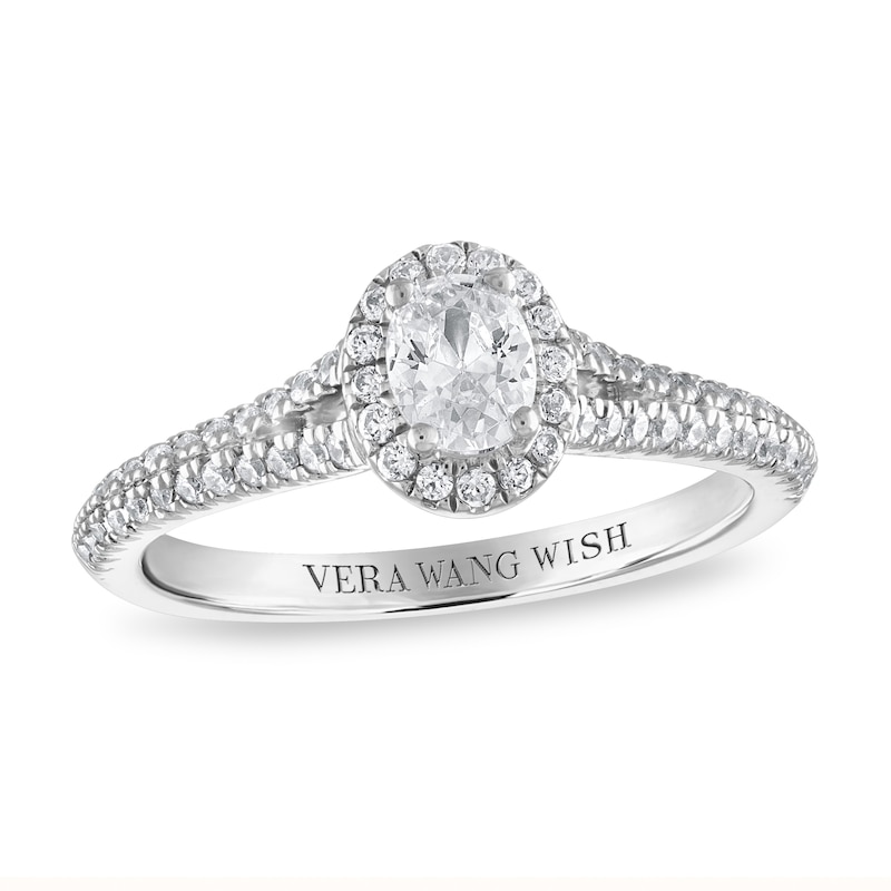 Main Image 1 of Previously Owned Vera Wang WISH Diamond Engagement Ring 5/8 ct tw Oval/Round 14K White Gold