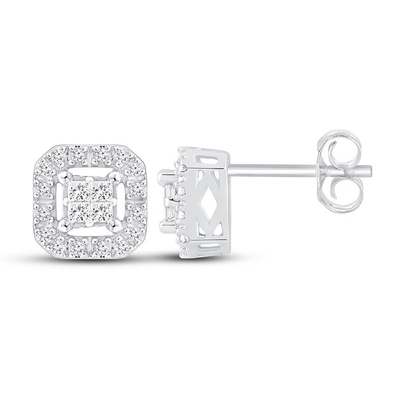 Previously Owned Diamond Earrings 1/4 ct tw Princess/Round 10K White Gold
