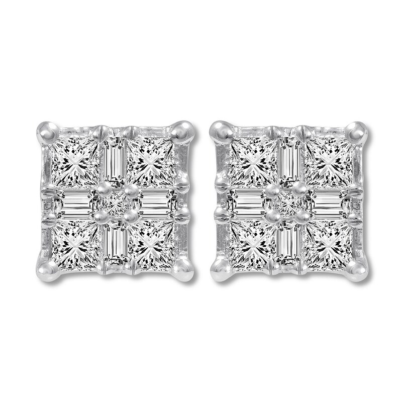 Main Image 1 of Previously Owned Diamond Earrings 1/2 ct tw Princess/Baguette 14K Gold