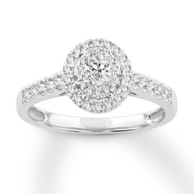 Main Image 1 of Previously Owned Diamond Promise Ring 1/2 carat tw Oval/Round 10K White Gold