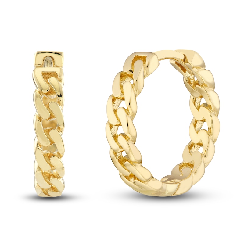 Main Image 1 of Curb Chain Hoop Earrings 14K Yellow Gold