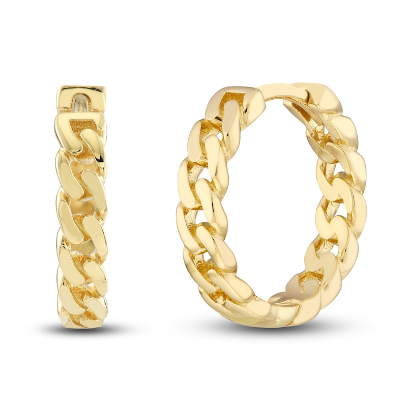 Curb Chain Hoop Earrings 14K Yellow Gold