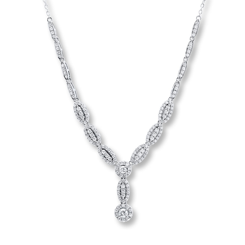 Main Image 1 of Previously Owned Diamond Drop Necklace 2-1/2 ct tw Round 14K White Gold
