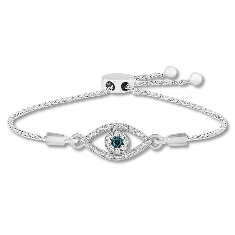 Previously Owned Diamond Eye Bolo Bracelet 1/6 ct tw  Round Blue/White Sterling Silver