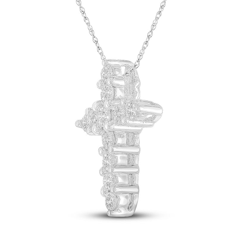 Main Image 2 of Previously Owned Diamond Cross Necklace 1/4 ct tw Round 10K White Gold