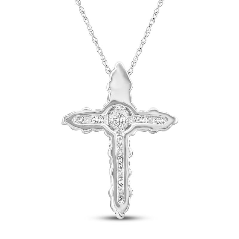Main Image 4 of Previously Owned Diamond Cross Necklace 1/4 ct tw Round 10K White Gold