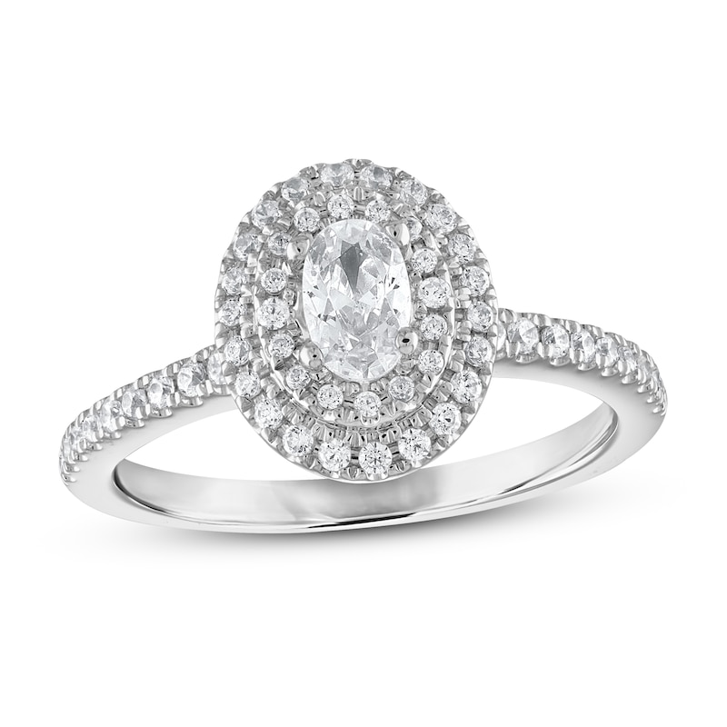 Main Image 1 of Previously Owned Diamond Engagement Ring 5/8 ct tw Oval/Round 14K White Gold