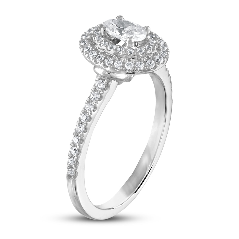 Main Image 2 of Previously Owned Diamond Engagement Ring 5/8 ct tw Oval/Round 14K White Gold