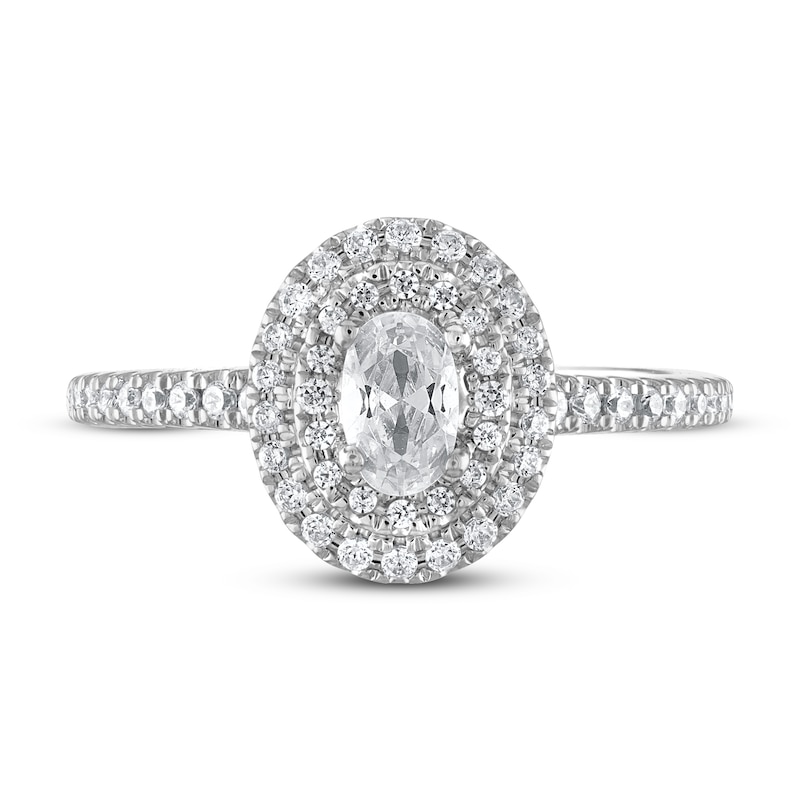 Main Image 3 of Previously Owned Diamond Engagement Ring 5/8 ct tw Oval/Round 14K White Gold