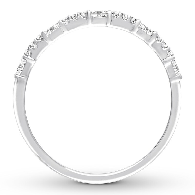 Main Image 2 of Previously Owned Diamond Anniversary Ring 1/6 ct tw Round/Baguette 14K White Gold