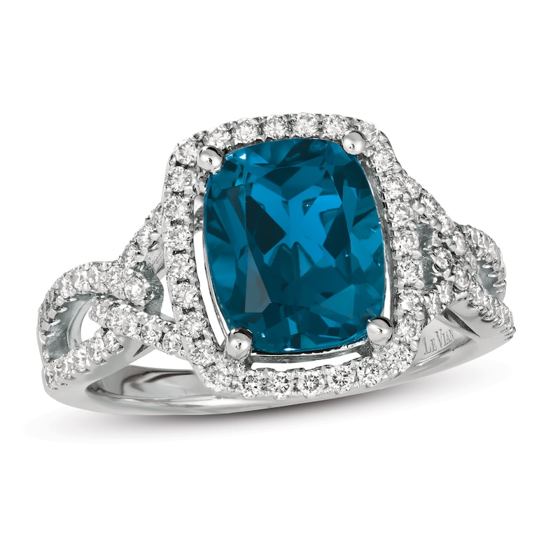 Main Image 1 of Previously Owned Le Vian Natural Blue Topaz Ring 1/2 ct tw Diamonds 14K Vanilla Gold