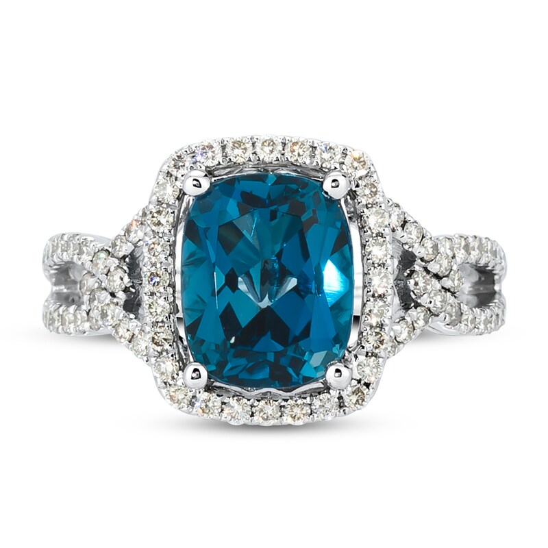 Main Image 4 of Previously Owned Le Vian Natural Blue Topaz Ring 1/2 ct tw Diamonds 14K Vanilla Gold