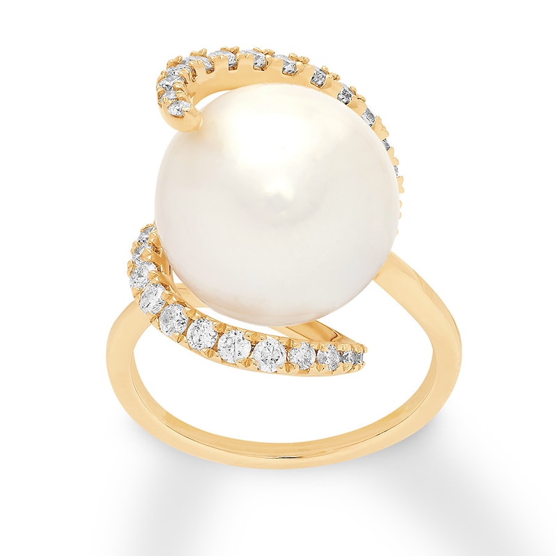 Main Image 1 of Previously Owned Honora Cultured Pearl Ring 1/2 ct tw Diamonds 14K Yellow Gold