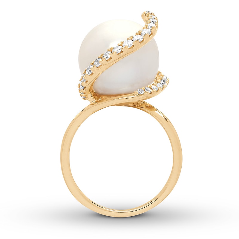 Main Image 2 of Previously Owned Honora Cultured Pearl Ring 1/2 ct tw Diamonds 14K Yellow Gold